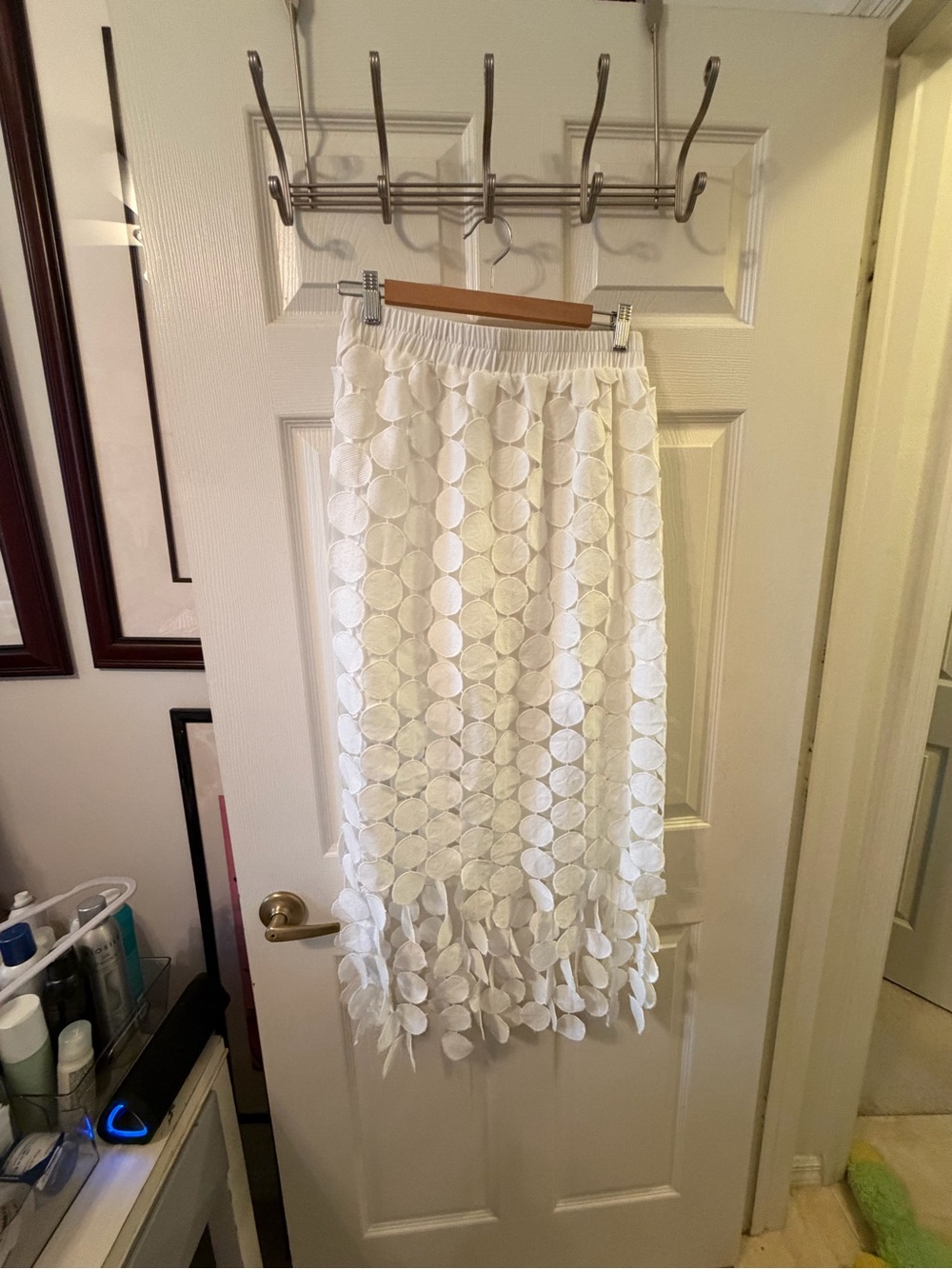 White Textured Circle Midi Skirt